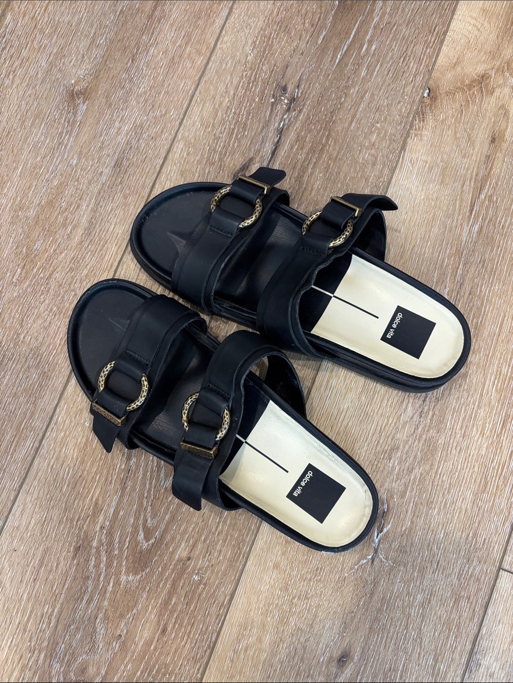 Dolce Vita Black Double Buckle Slide Sandals